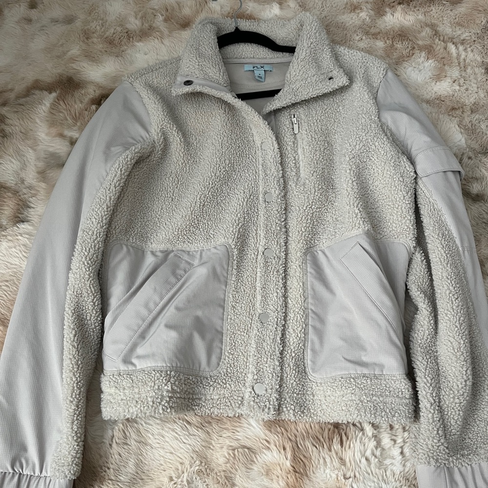 Cream Ski Jacket with Plush Fleece Texture